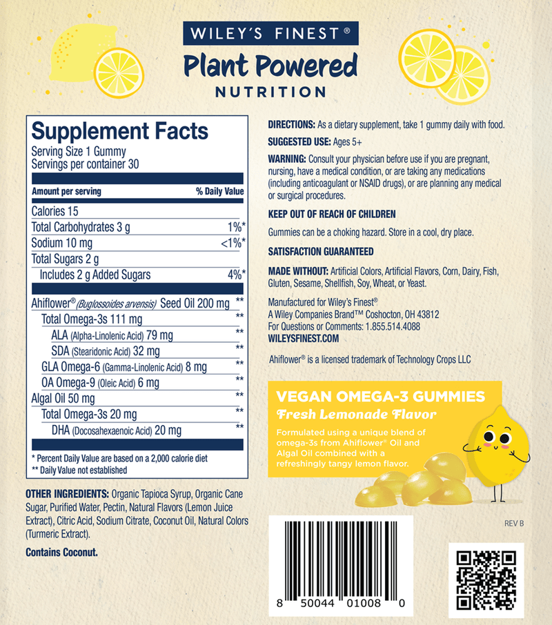 Vegan Omega 3 Kids Lemonade Wiley's Finest products