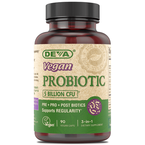 vegan probiotic with prebiotics and postbiotics deva nutrition