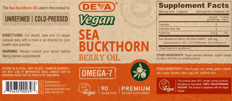 Vegan Sea Buckthorn Oil (Deva Nutrition LLC) Label