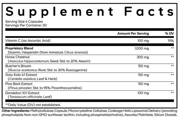 Veins Vitamins+ Supplement Facts Label