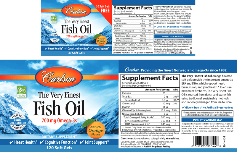 Very Finest Fish Oil Orange (Carlson Labs) label