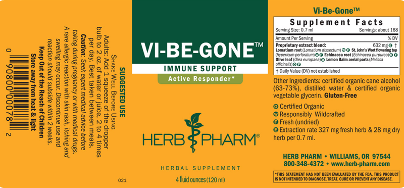 Vi-Be-Gone (Virattack) (Herb Pharm) 4oz label