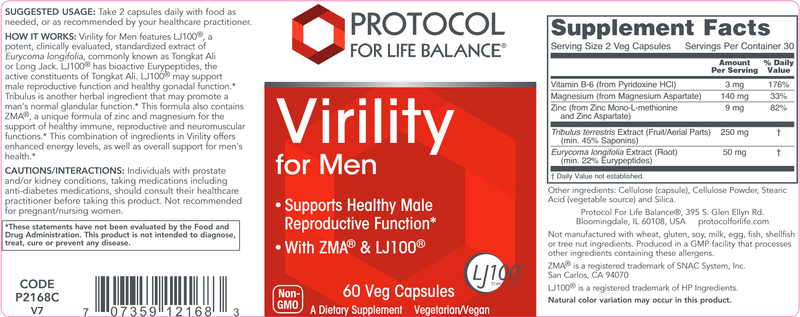 Virility For Men (Protocol for Life Balance) Label