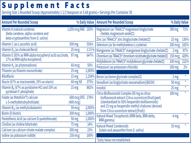 VitaSpectrum Powder Tropical (Klaire Labs) Supplement Facts