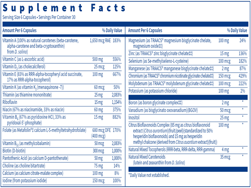 VitaSpectrum Capsules (Klaire Labs) Supplement facts