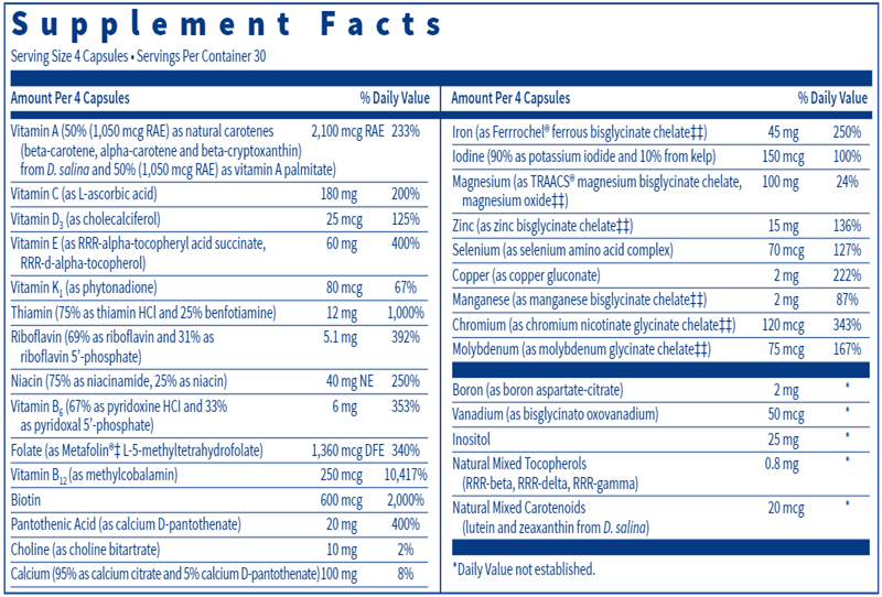 VitalActiv (Klaire Labs) Supplement Facts