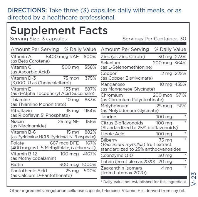 vitaleyes complete ocular formula (metabolic maintenance) supplement facts