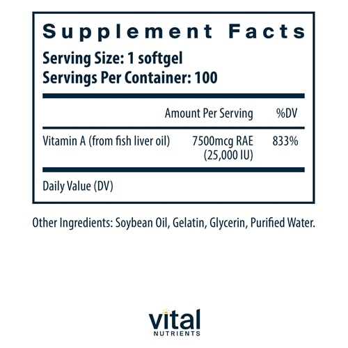 Vitamin A 7500mcg RAE Vital Nutrients supplements