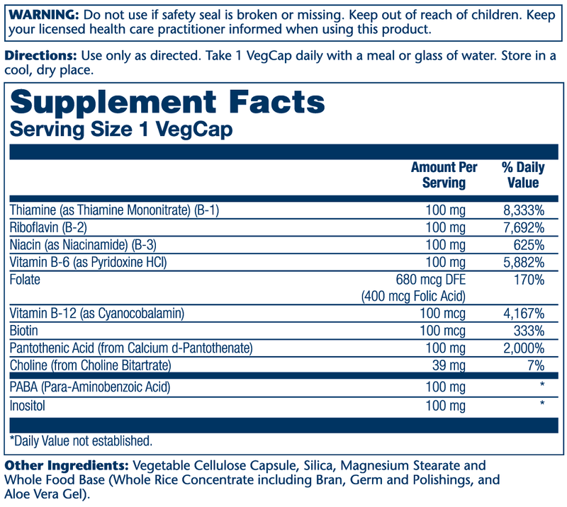 Vitamin B-Complex 100 Solaray supplement facts