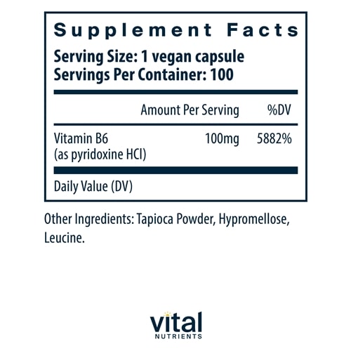 Vitamin B6 100 mg Vital Nutrients supplements