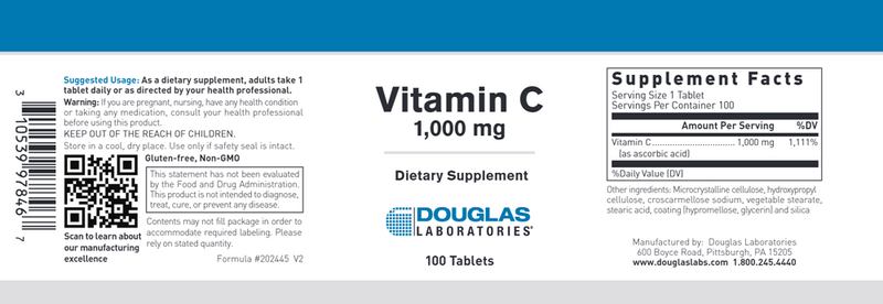 Vitamin C 1000 mg (Douglas Labs) label