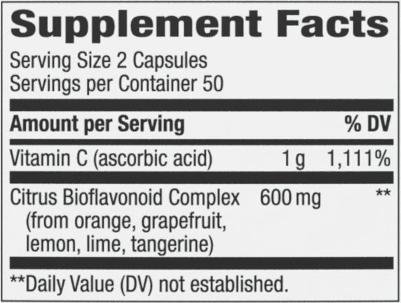 Vitamin C 500 with Bioflavonoids 100 capsules (Nature's Way) supplement facts