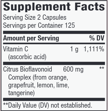 Vitamin C 500 with Bioflavonoids 250 capsules (Nature's Way) supplement facts