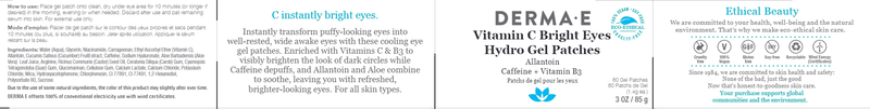 Vitamin C Bright Eye Gel Pads (DermaE) label