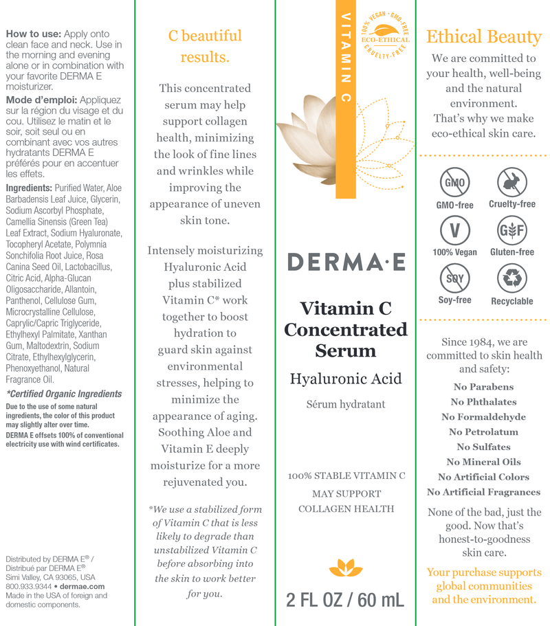 Vitamin C Concentrated Serum (DermaE) label