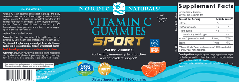 Vitamin C Gummies Sport 120 Gummies Tart Tangerine (Nordic Naturals) Label