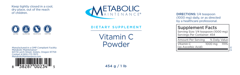 vitamin c powder (metabolic maintenance) label