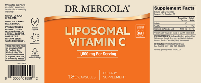 Liposomal Vitamin C (Dr. Mercola) label