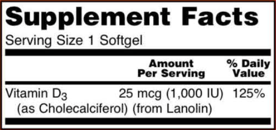vitamin d-3 (now foods) supplement facts