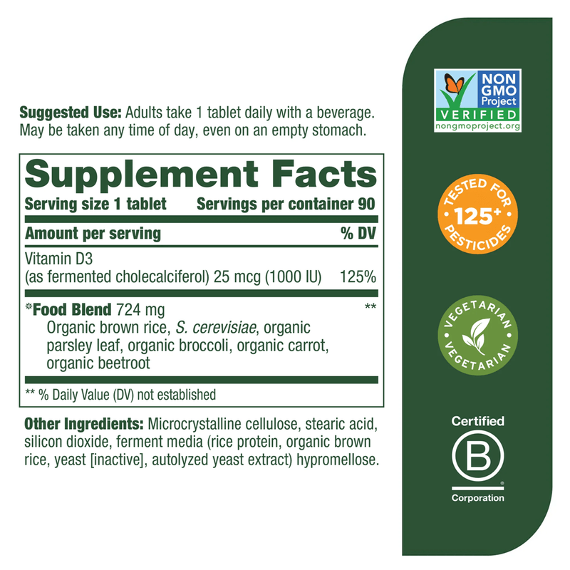 Vitamin D-3 1000 IU 90ct (MegaFood) supplement facts