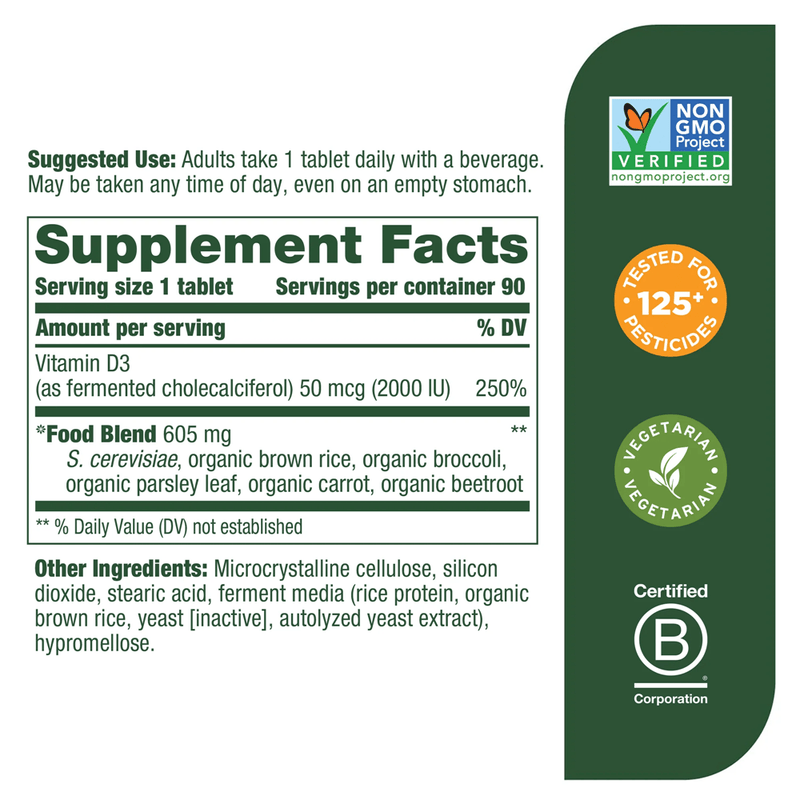 Vitamin D-3 2000 IU 90ct (MegaFood) supplement facts