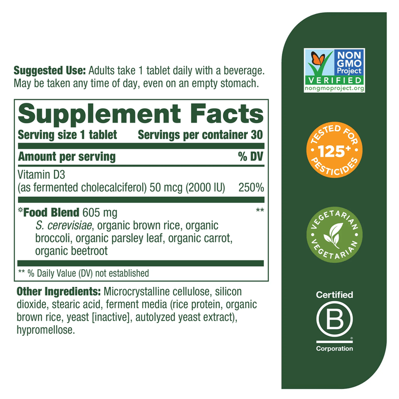 Vitamin D-3 2000 IU 30ct (MegaFood) supplement facts