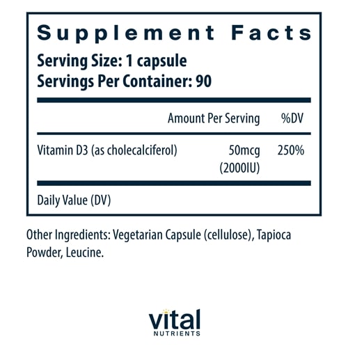Vitamin D3 2000 IU Supplement Facts Label