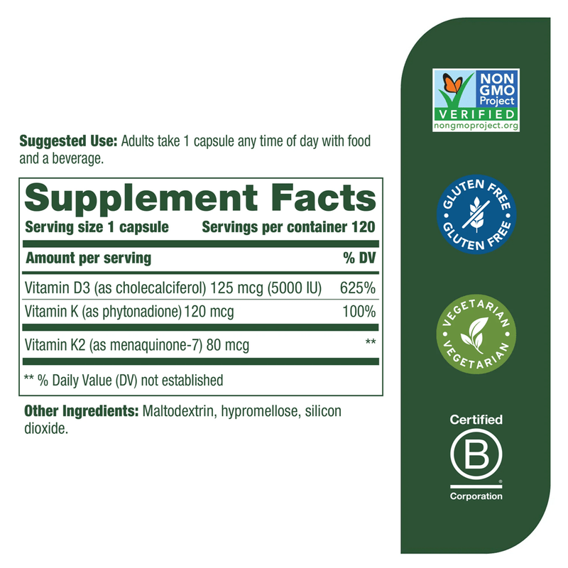 Vitamin D3 5000 IU 120ct (MegaFood) supplement facts