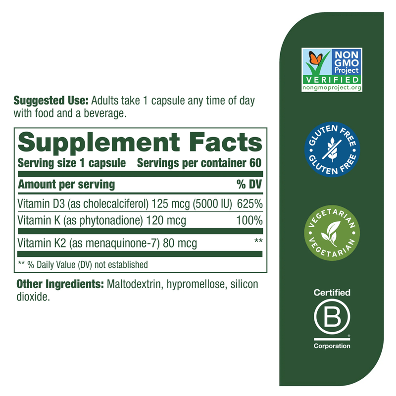 Vitamin D3 5000 IU 60ct (MegaFood) supplement facts