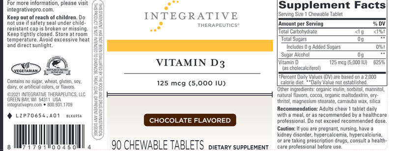 Vitamin D3 5,000 IU Chocolate (Integrative Therapeutics) label