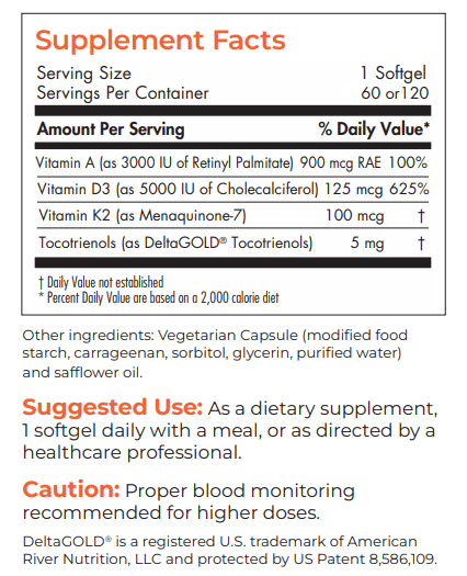 Vitamin D3 Complete 5000 High Potency with A and K2 Allergy Research Group supplement facts