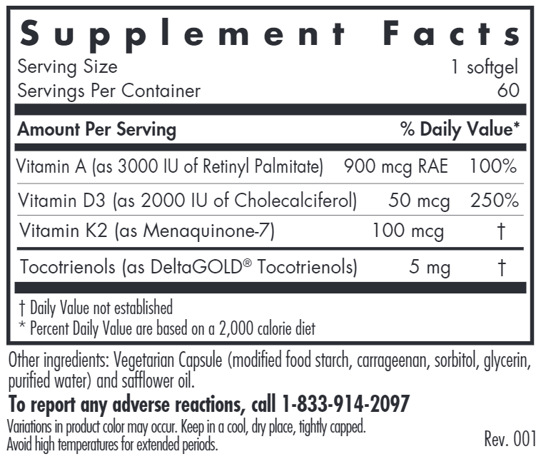 Vitamin D3 Complete Daily Balance 60ct supplement facts Allergy Research Group