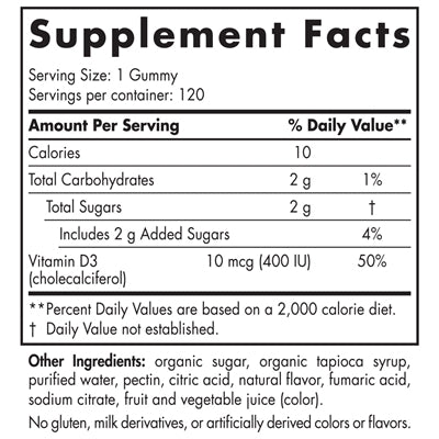 Vitamin D3 Gummies Kids (Nordic Naturals) supplement facts