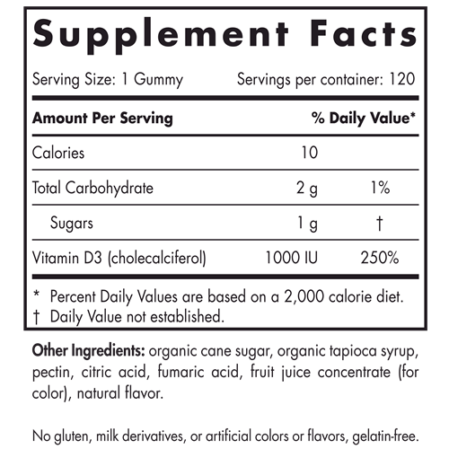 Vitamin D3 Gummies Wild Berry (Nordic Naturals) 120ct Supplement Facts