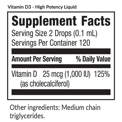 Vitamin D3 High-Potency Liquid (EquiLife) supplement facts