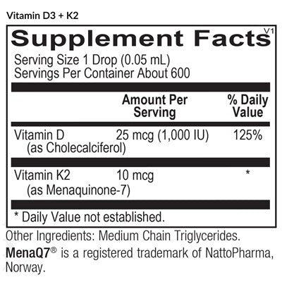 Vitamin D3 + K2 (EquiLife) supplement facts