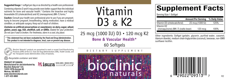Vitamin D3 and K2 (Bioclinic Naturals) Label
