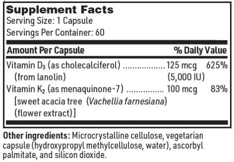 Vitamin D Plus K (Klaire Labs) Supplement Facts