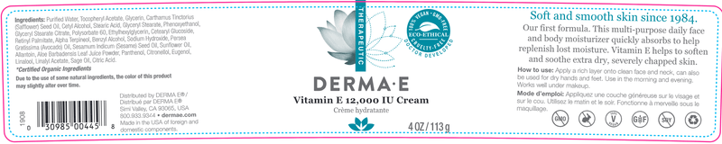 Vitamin E 12000 IU Creme (DermaE) label
