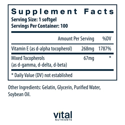 Vitamin E 400 IU Vital Nutrients supplements
