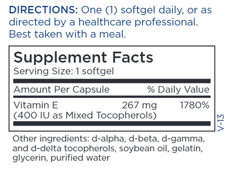 Vitamin E Complex 400 IU (Metabolic Maintenance) supplement facts