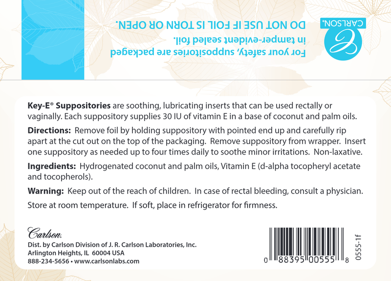 Vitamin E Suppositories (Carlson Labs) label