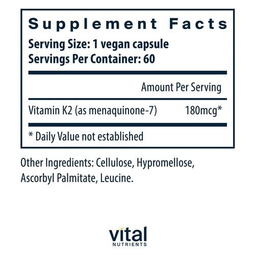 Vitamin K2-7 Supplement Facts Label