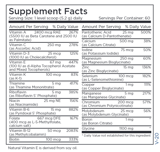vitamin mineral base powder (metabolic maintenance) supplement facts