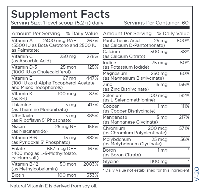 Vitamin/Mineral Base Powder (Metabolic Maintenance) supplement facts