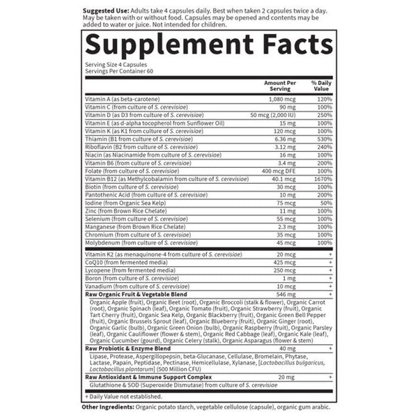 BACKORDER ONLY - Vitamin Code 50 & Wiser Men Supplement Facts Label