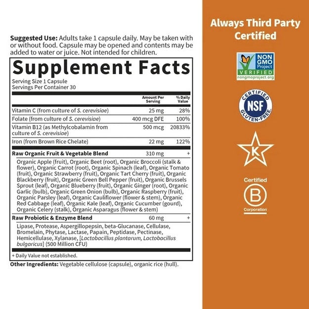 vitamin code raw iron garden of life supplement facts