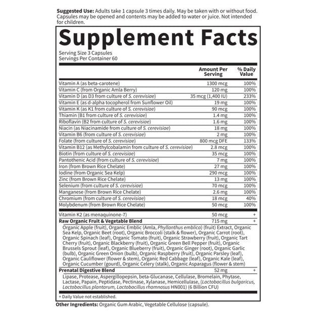 vitamin code raw prenatal garden of life supplement facts