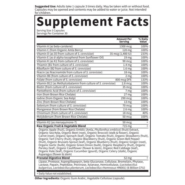 vitamin code raw prenatal garden of life supplement facts