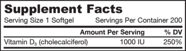 vitamin d3 1000 iu (jarrow formulas) supplement facts